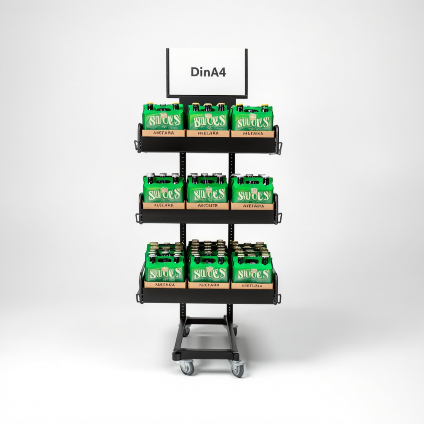 Mobile metal sales stand, 3-tier, beverages