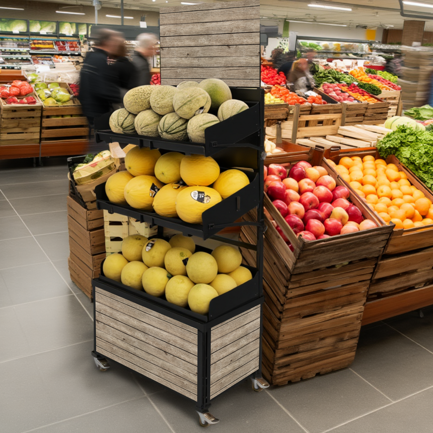 Mobile sales stand Concept Fruit and vegetables with 3 shelves
