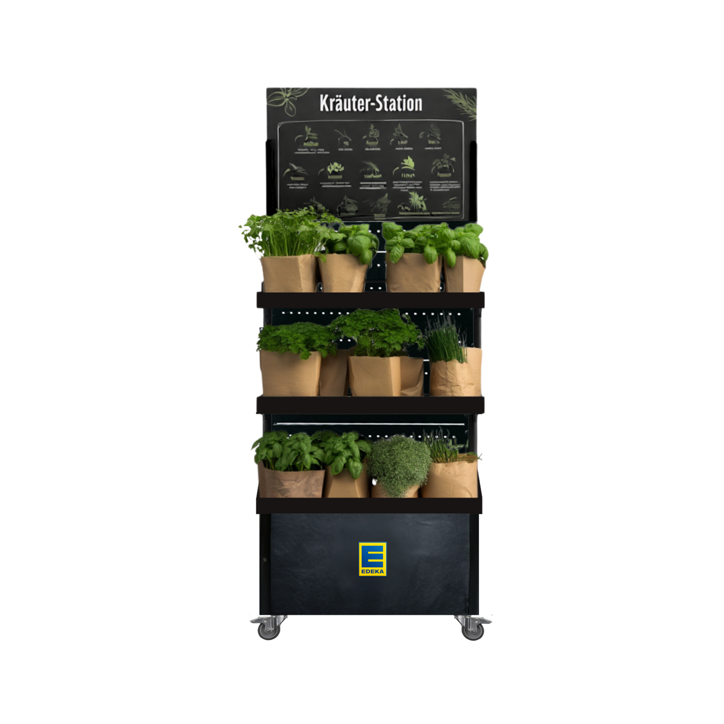 Mobiler Verkaufsständer Concept Edeka Kräutertöpfe