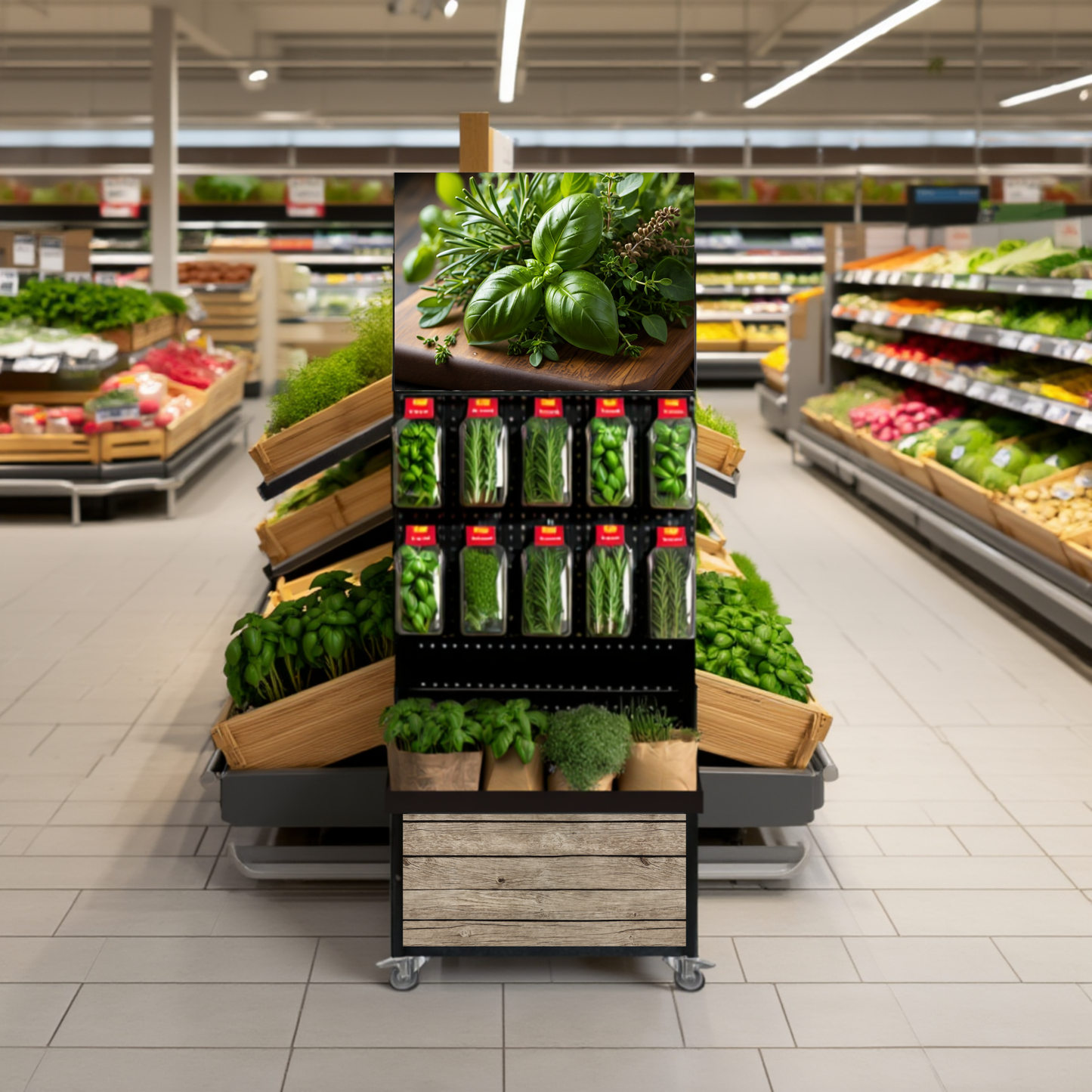 Mobile sales stand Concept, cut and potted herbs