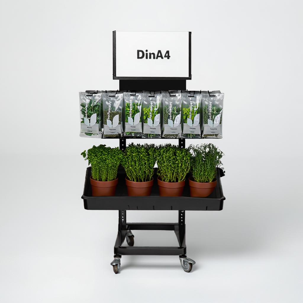 Mobiler Metall Verkaufsständer Variant 2er, Kräuter, Hängeware und Topfware