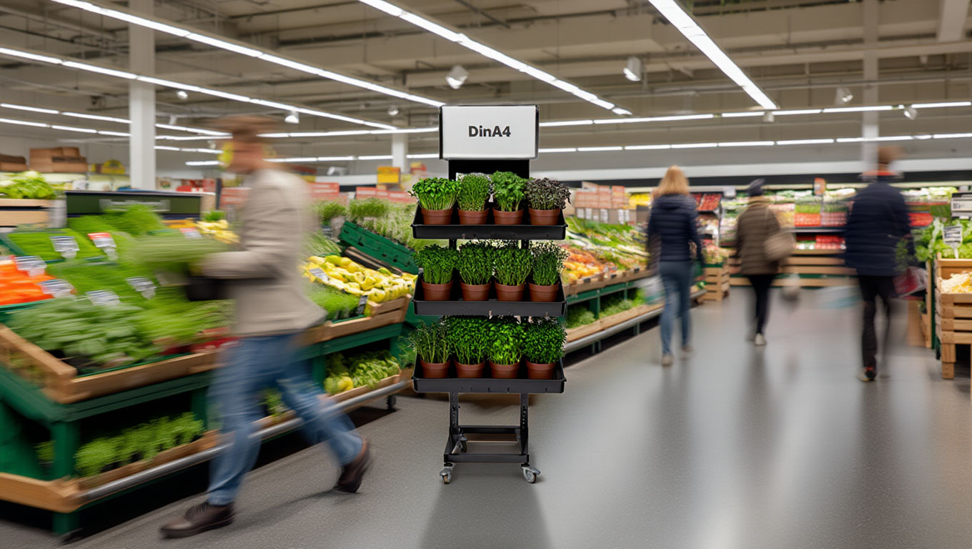 Mobiler Metall Verkaufsständer Edeka Variant 3er, Kräuter, Topfware