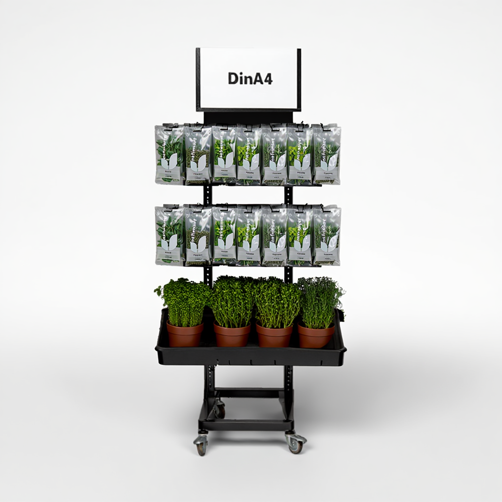 Mobiler Metall Verkaufsständer Edeka Variant 3er, Kräuter, Hängeware und Topfware