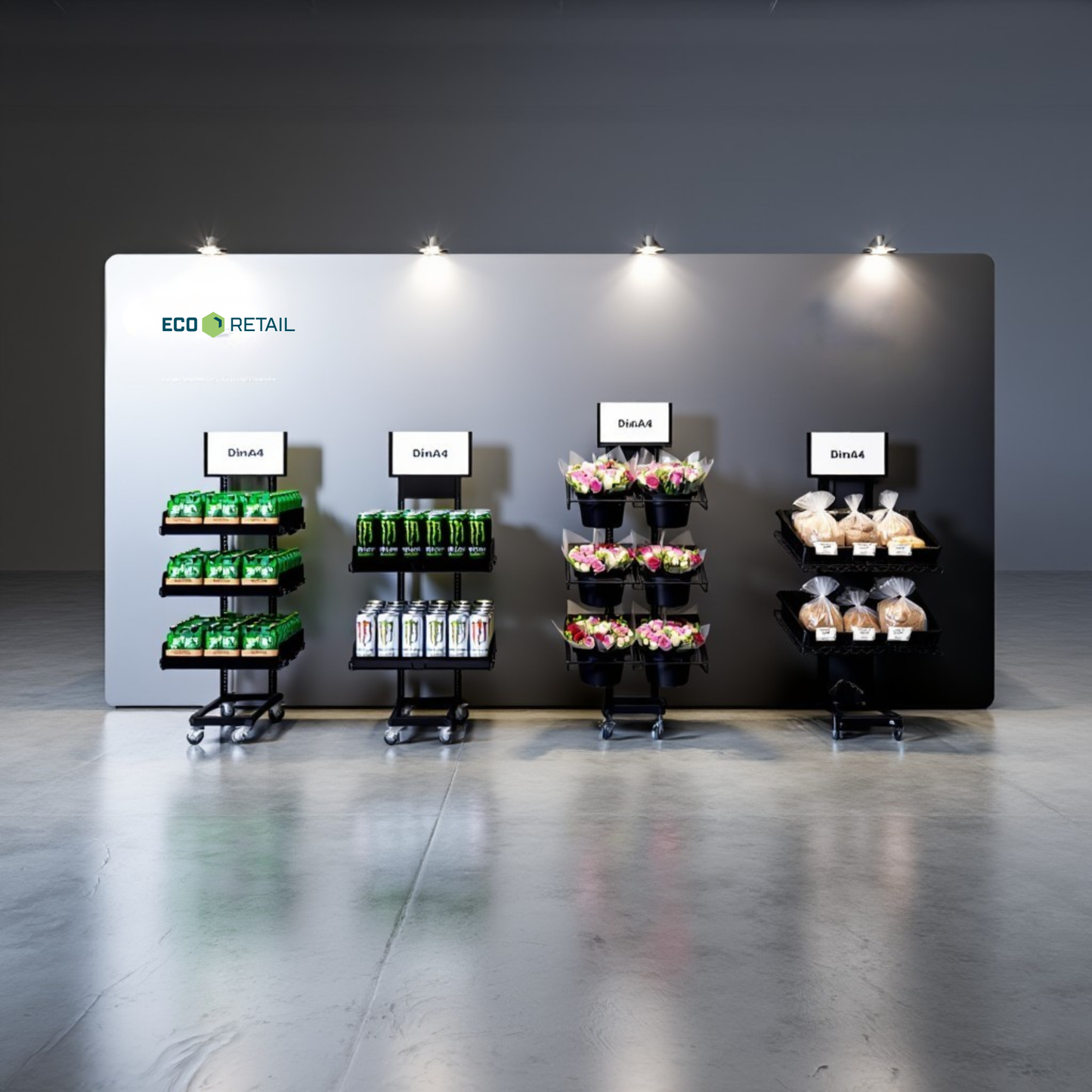 Mobiler Metall Verkaufsständer Variant 3er, Topfpflanzen