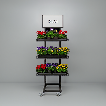 Mobile metal sales stand, variant 3, potted plants