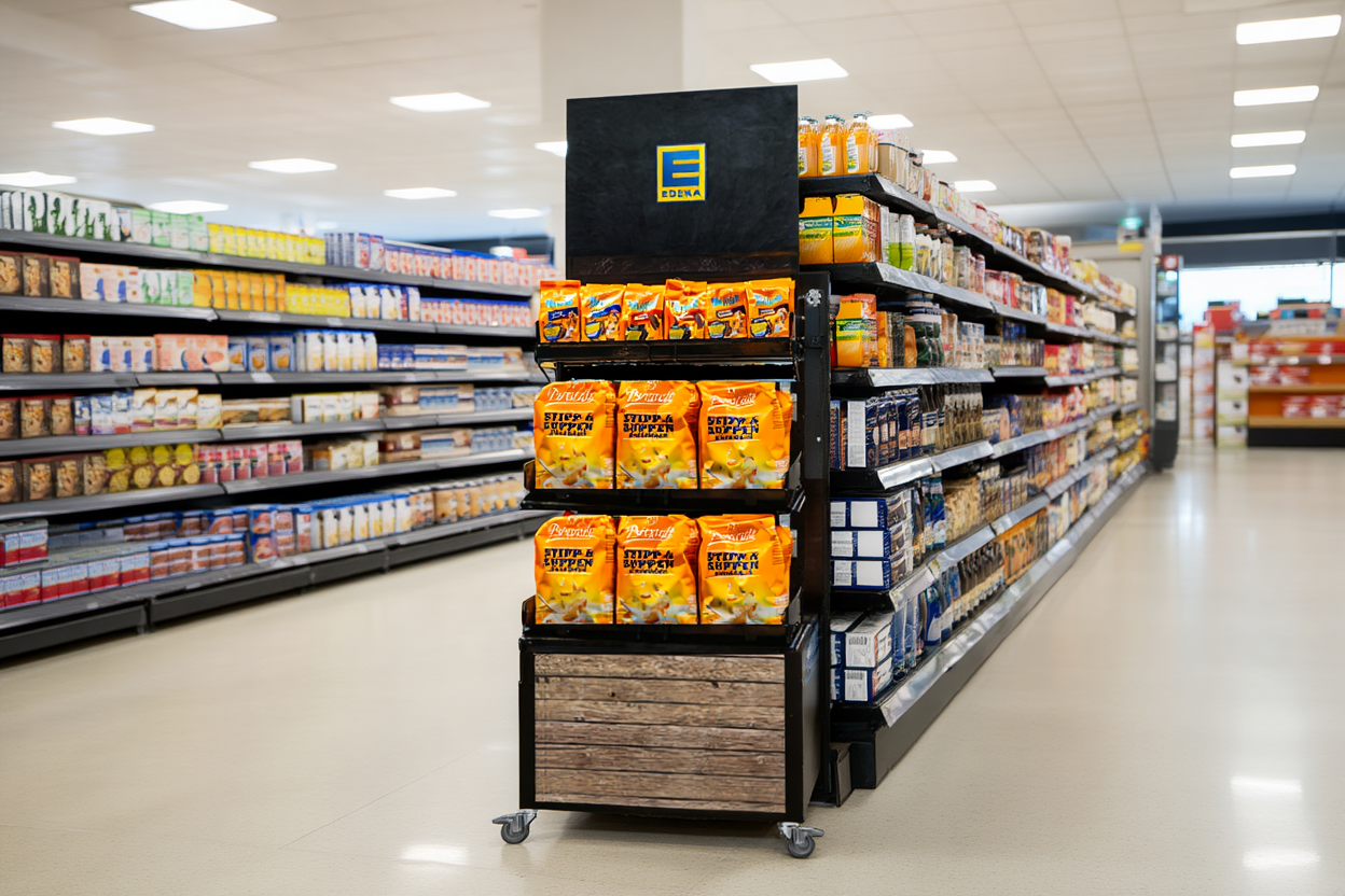 Mobiler Verkaufsständer Concept Trockensortiment Edeka (für niedrige Gondelköpfe)