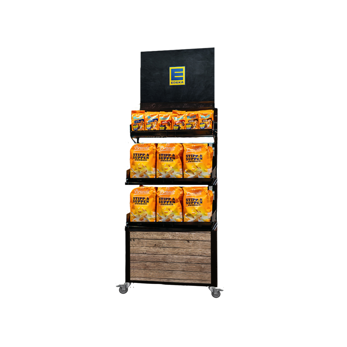 Mobiler Verkaufsständer Concept Trockensortiment Edeka (für niedrige Gondelköpfe)