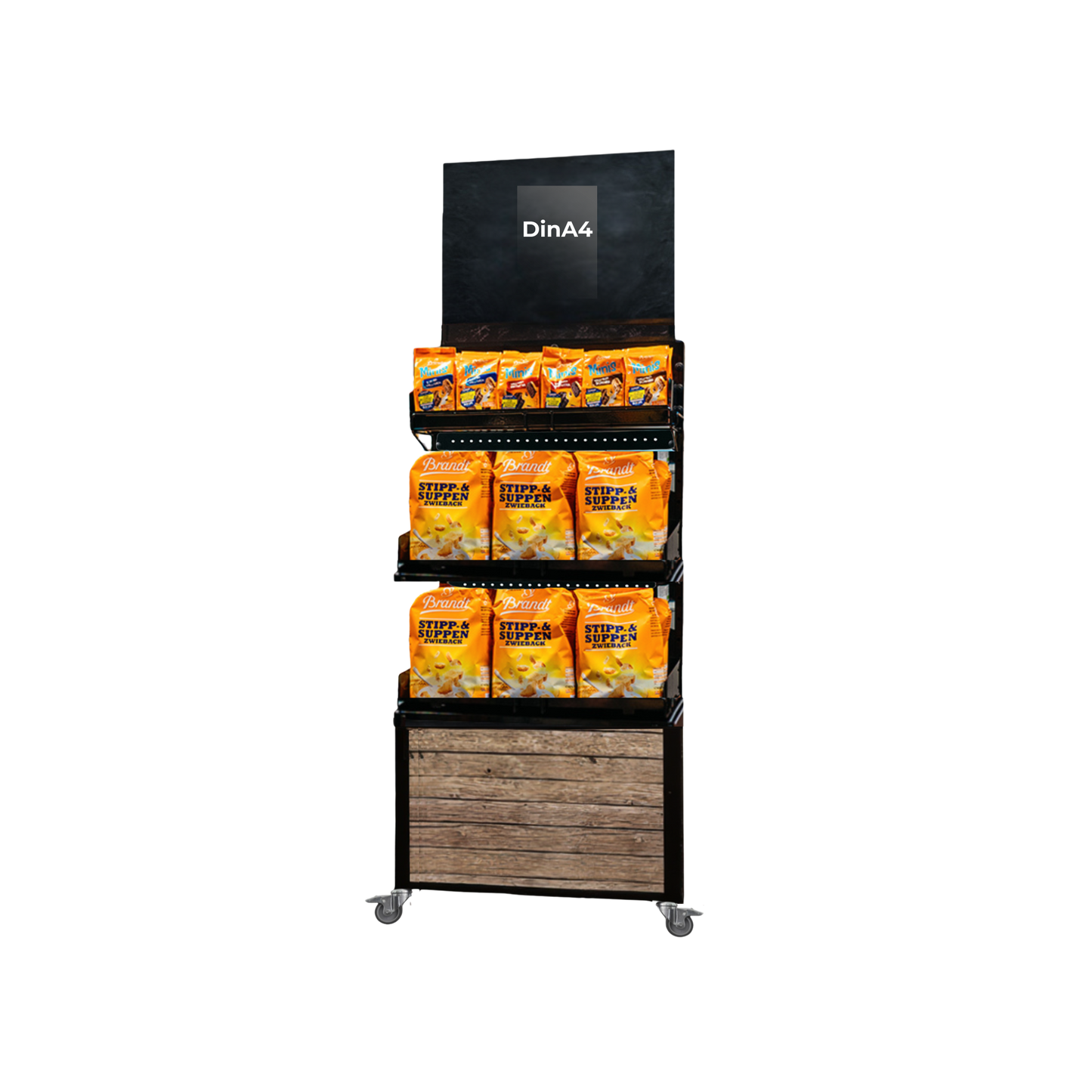 Mobile sales stand Concept Dry goods range (for low gondola ends)