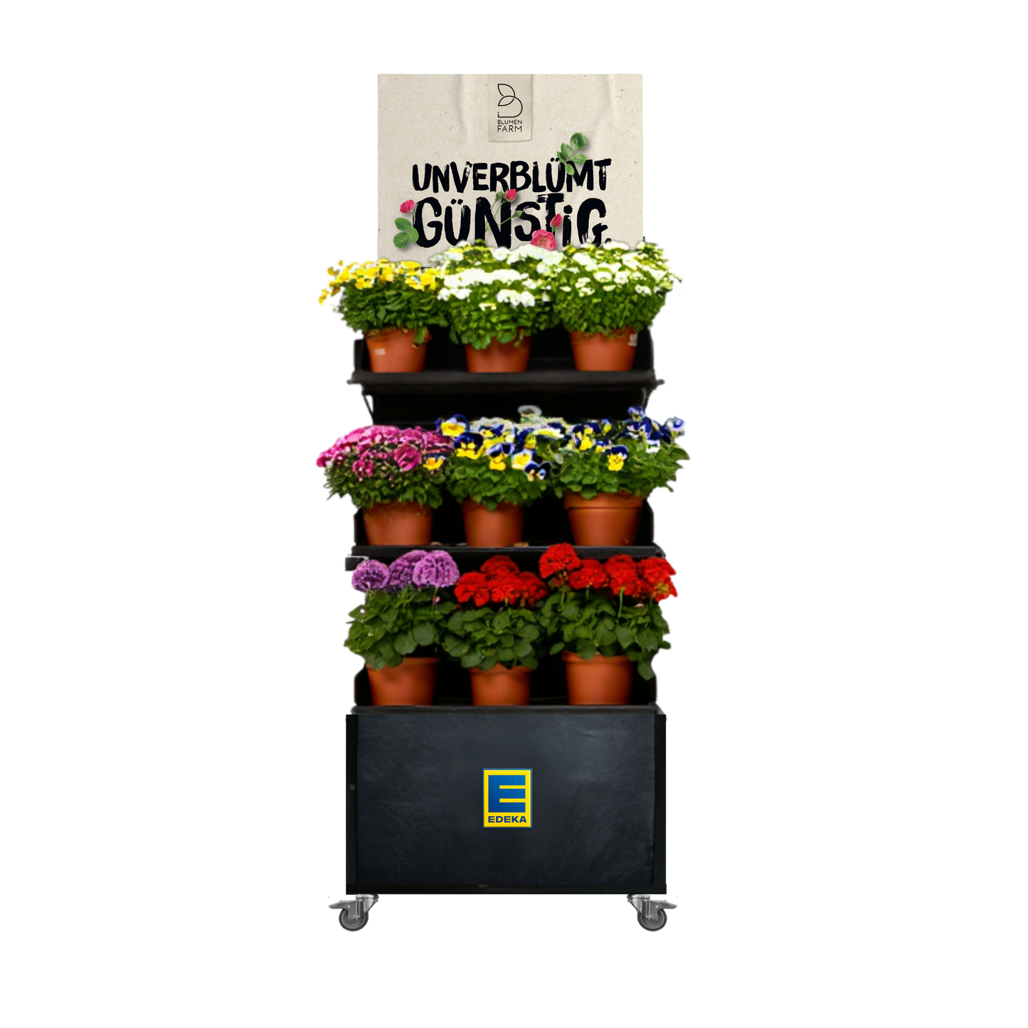 Mobiler Verkaufsständer Concept Topfpflanzen Edeka (für niedrige Gondelköpfe)