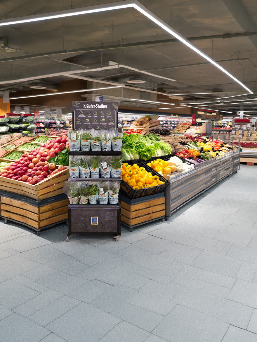 Mobiler Verkaufsständer Concept Topfkräuter / Sprossen Edeka