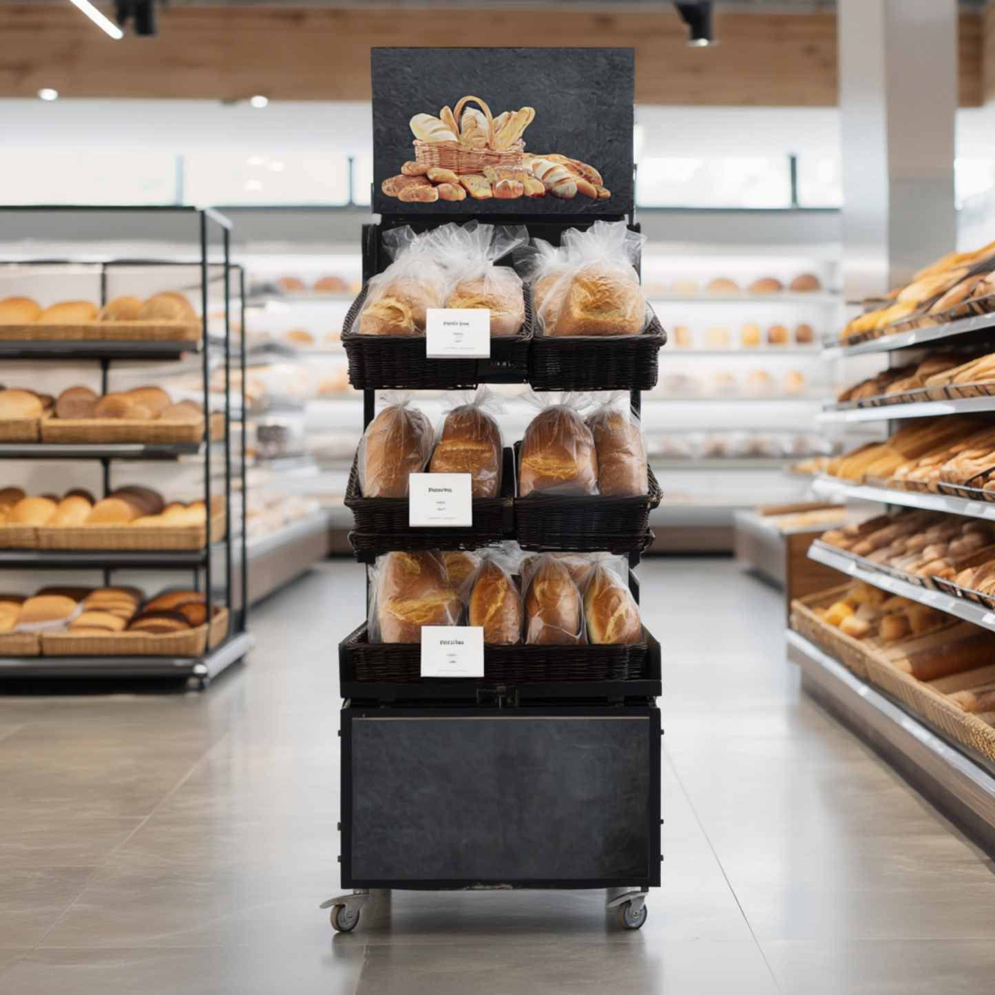 Mobile sales stand Concept Bread with rattan baskets
