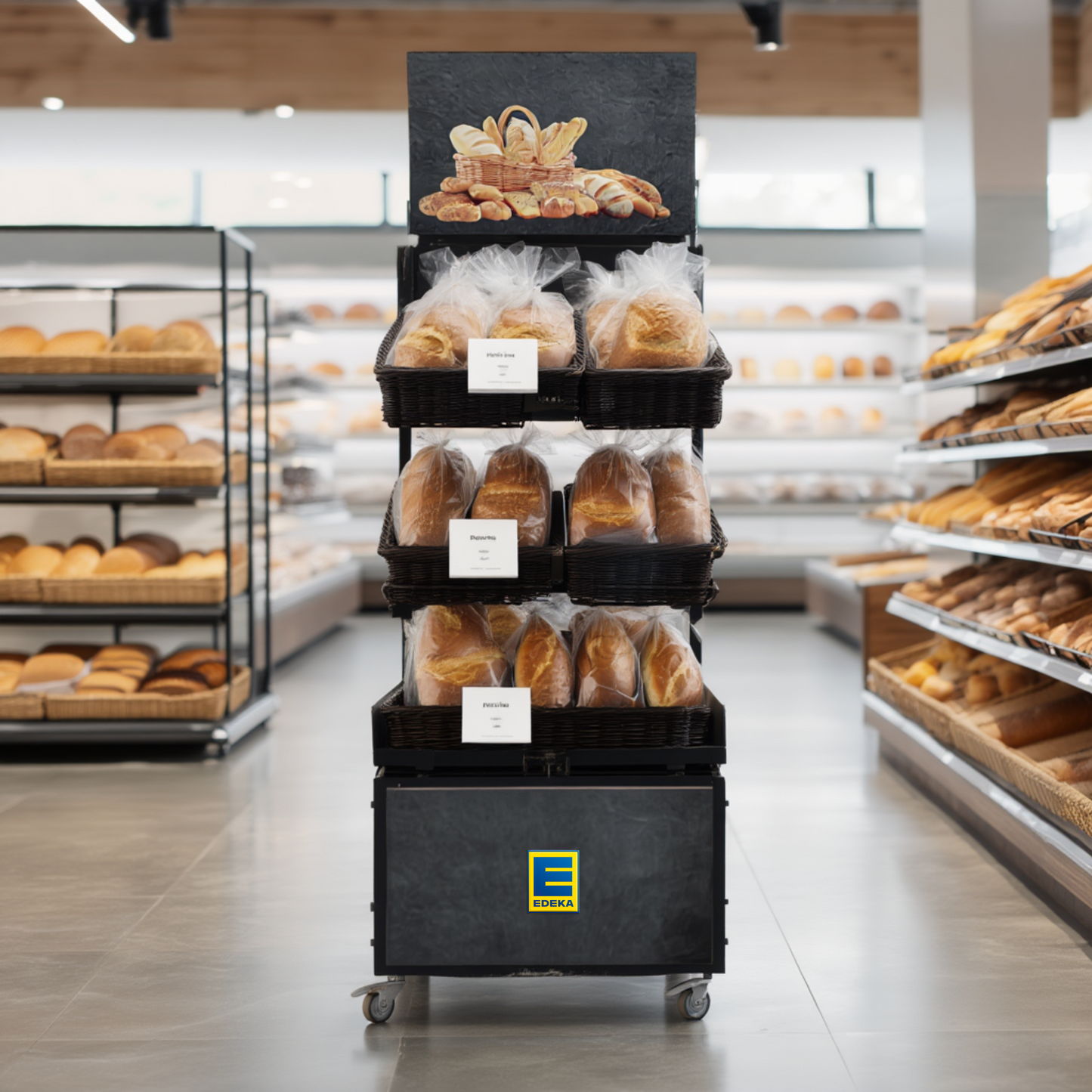 Mobile sales stand Concept Bread with rattan baskets