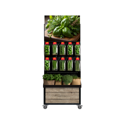 Mobile sales stand Concept, cut and potted herbs for low gondolas