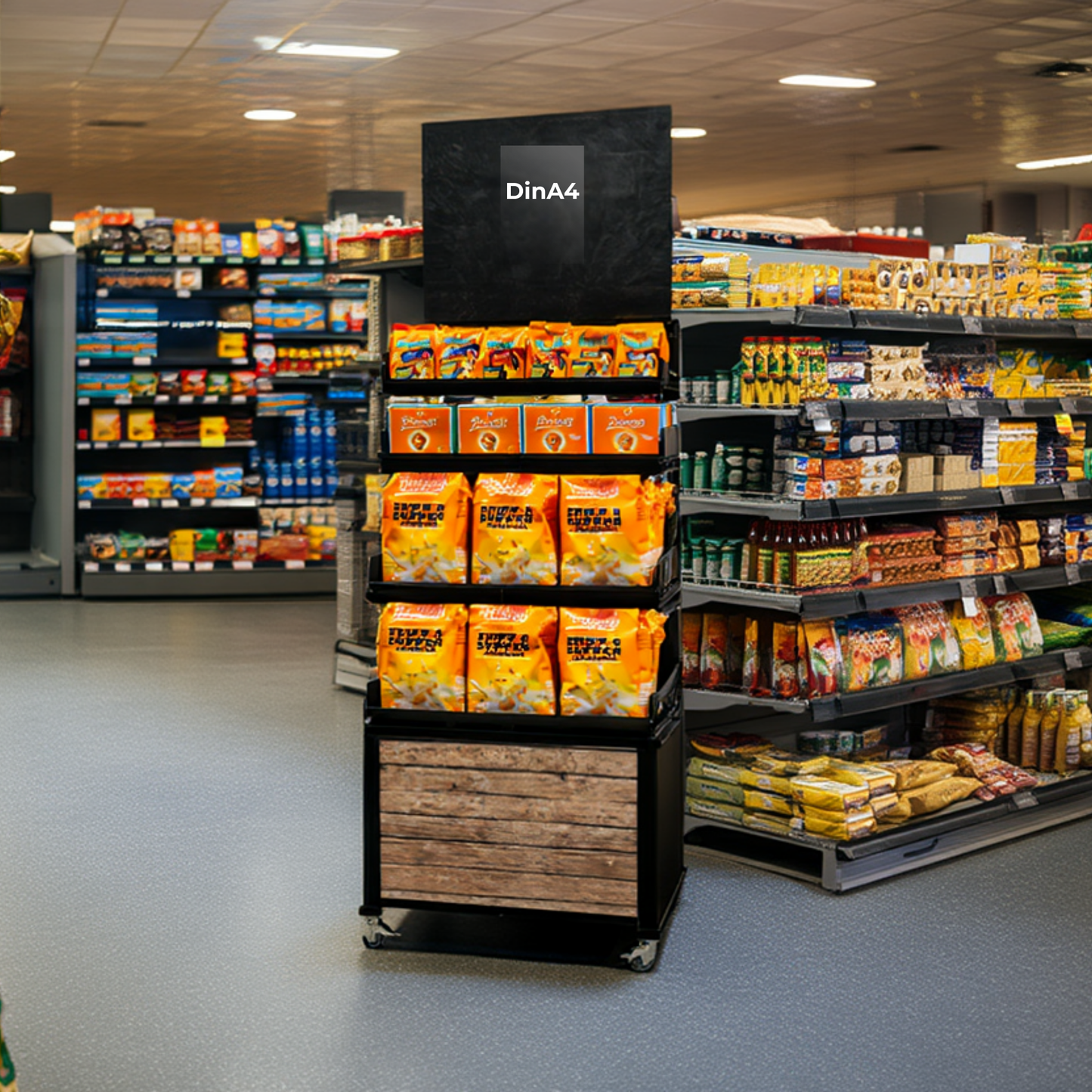 Mobile sales stand Concept Dry goods range, with 4 shelves
