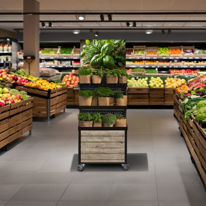 Mobile sales stand Concept, potted herbs