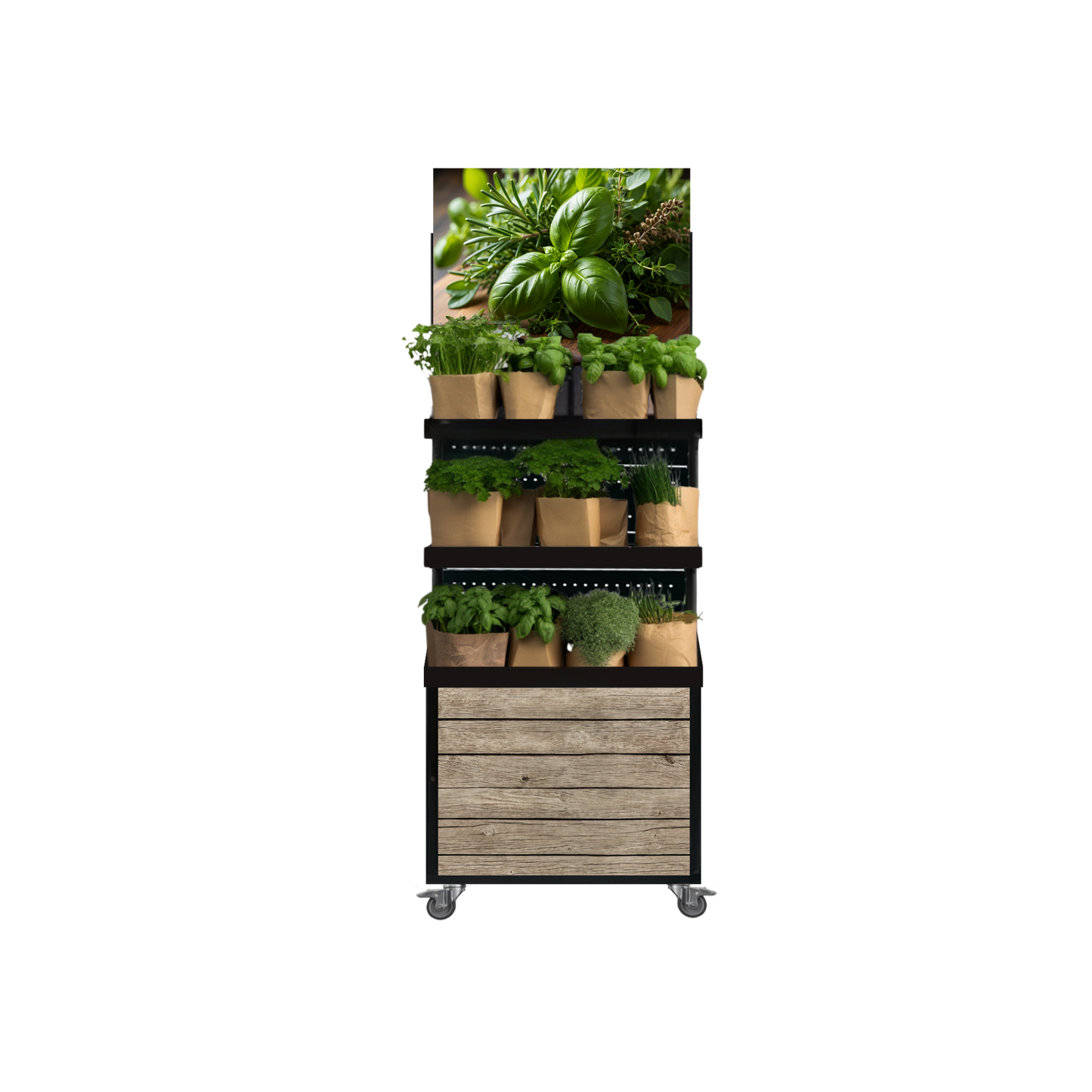 Mobile sales stand Concept, potted herbs