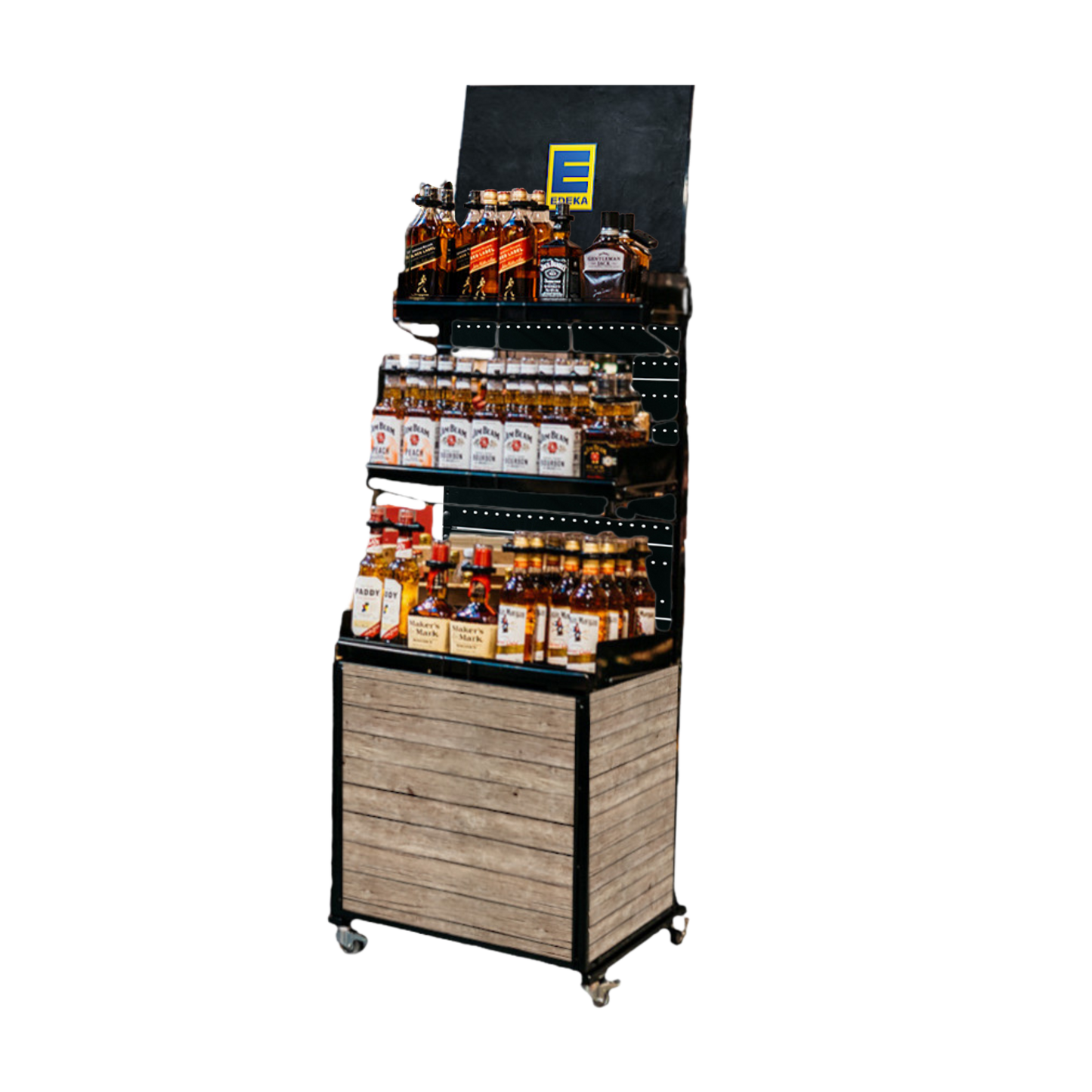 Mobile beverage display stand with 3 straight shelves