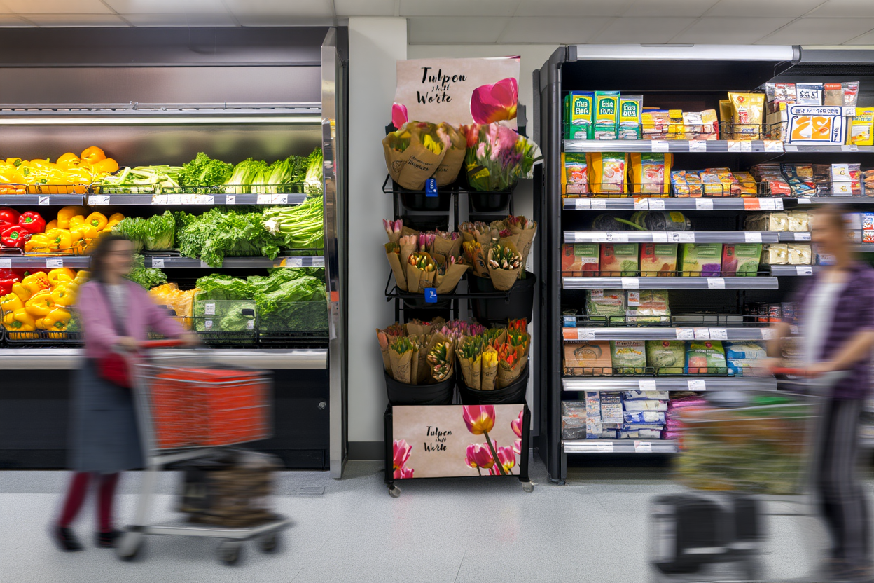 Mobiler Verkaufsständer Concept Edeka Tulpen