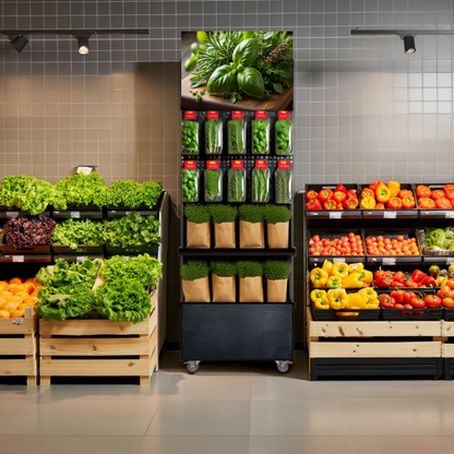 Mobile sales stand Concept, cut and potted herbs (for wall placement)
