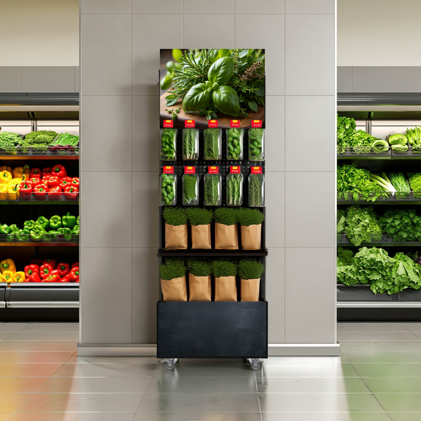 Mobile sales stand Concept, cut and potted herbs (for wall placement)